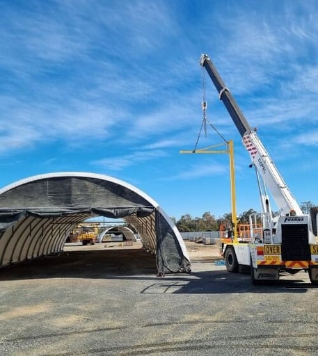 Fabric Dome Shelter being dismantled for relocation